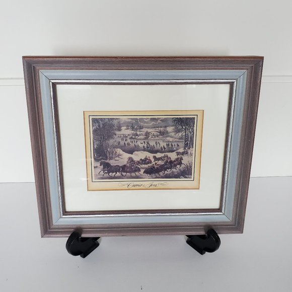 Vtg CURRIER & IVES Framed Print New York CENTRAL PARK IN WINTER Scene Horses - Picture 3 of 9